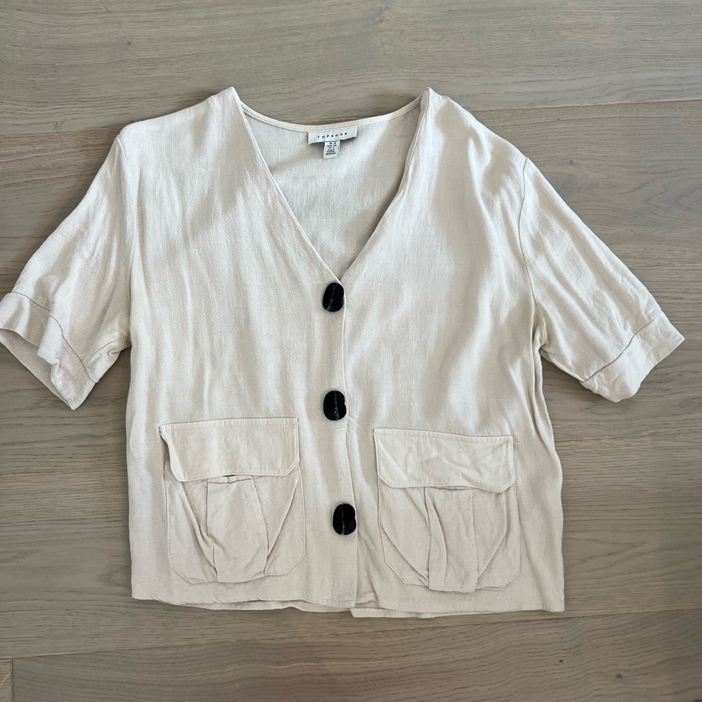 Topshop Cream V-Neck Blouse